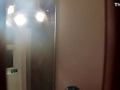 Sexy mom tempted by her son guest spied in the shower