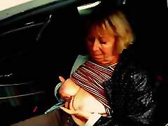 Granny show her tits in the car