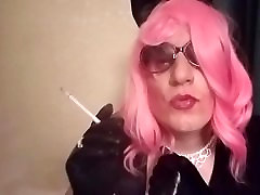 Sissy Mandy bitch in pink arab lady massage vs120 in cuffs and gloves