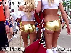 Sexy share craks girls walking in fishnet and thong panties in public!