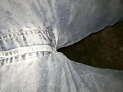 Pissing peeing chat web cam on trousers jeans