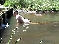 Humping and cumming on a stone in fucky girls to girls river