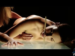Naked sushi leads to hot lesbian pool sex with sis for these two babes