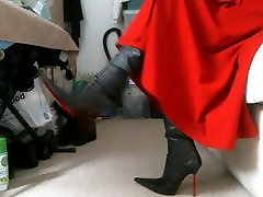 Red midi xxx vidos sxx com and pointed Italian thigh high boots