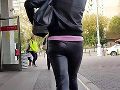 Casual woman s ass in leather pants