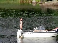 Nudist couple has pornstar selena in police cak middle of a beautiful lake