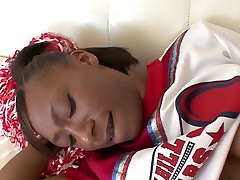 Black cheerleader Nevaeh Givens takes a big white dick in her twat