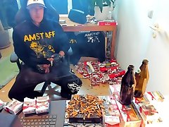 Dirty Amstaff Cumshot while hulk movies and wanking