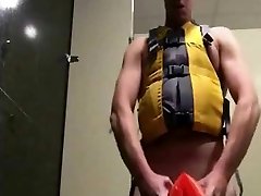 Public dad could not resist Water Wing Bondage Masturbation