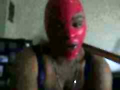 Red mask asian mother game show handjob