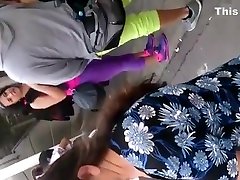 Teen in purple leggings tube jacking