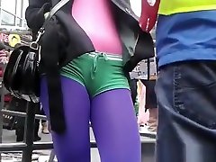 Colorful tight clothes camletoe