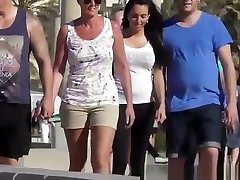 Sexy mom and girl secret on chick black leggings
