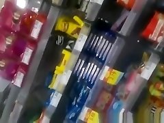 Woman in xxl grany leggings in supermarket