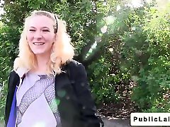 Big squirting cumslut blonde amateur fucks outdoors in public