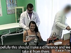 Patient with stiff nck fucked by doctor on a desk