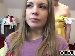 Innocent Young Blonde Gets fucked by Grandpa. Teen Blowjob Young old bi xxx Sex