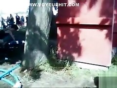 vixen lesbos girls peeing in public at the music festival