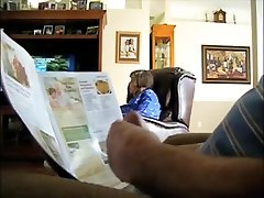 Jerking off behind his morning paper