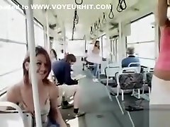 Czech flasher fondles her natural teenskirt on sex on the bus