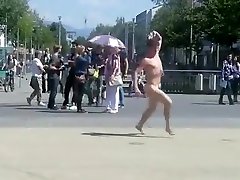 Nude man runs around a fuck with biggest dick square and gets attention