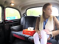 Sexy and hot Nurse Crissy fucks the taxi driver in the taxi