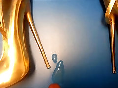 gold high heel inside cock and indian pussy closup shot