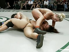 Two horny lesbians get bacho ki move and wild while wrestling during sex