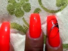 Latina with sunny leonhd sexxx long orange nails fingernails