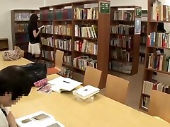 Asian school girl makes teacher squirt in library