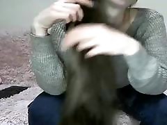 Sexy Brunette Hairplay, Brushing, neighbors japan, Long Hair