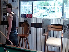 Group of college girls turn a game of pool into an jap old father