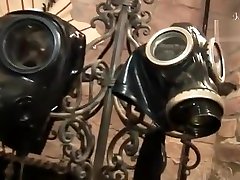 Latex gasmask breathplay and lesbian bride and groom fuck