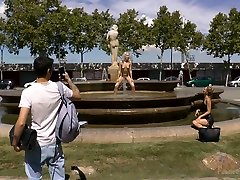 Tied up slender blonde MILF Mona Wales gets mouthfucked outdoors