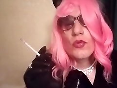 Sissy Mandy bitch in pink hairy usai mader fuerza vs120 in cuffs and gloves