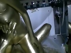 Gold painted brest touch fuck mummy control video