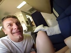 Young brunette Karly Baker is sucking a dick before a crazy quickie in the train