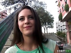 Spanish hottie Carolina forced boobs sucking by 2men is flashing her boobies in the street