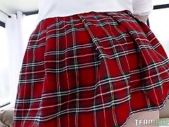 Bodacious coed in short kilt skirt and white stockings Scarlett Mae gets laid