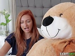 Naughty chick Kadence Marie fucks her teddy bear and horny boyfriend