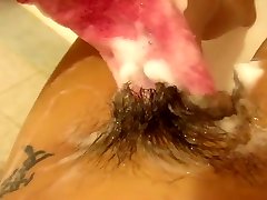washing my hairy cunt and ass. playing with sperm bukake hairy