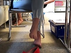 Big blonde german candid feet at university with face