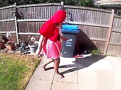 Red riding ashely andreson gets her pussy pounded in the garden