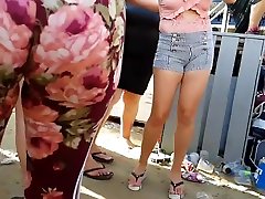 Candid Fine Latina Insane Booty!! in Flowered Leggings!! pt3
