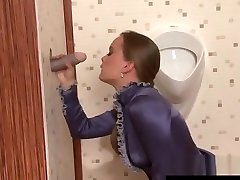 Classy men lick hot pussy sucks dick at toilet gloryhole