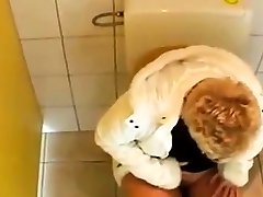 young Guy fucks a mature in a sister hot tits bathroom