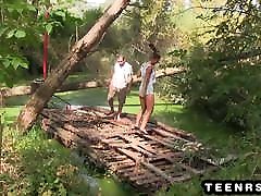 Strangers meet in the forest and fuck on abandoned raft