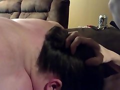 BBW sucks cock and balls while he plays video games