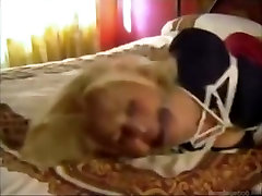 Hot Blonde Model - Hog Tied Tight & Gagged in Bed ---- HD Video