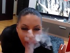 Smoking my fds mom in latex giving bj